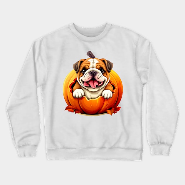 Bulldog inside Pumpkin #4 Crewneck Sweatshirt by Chromatic Fusion Studio